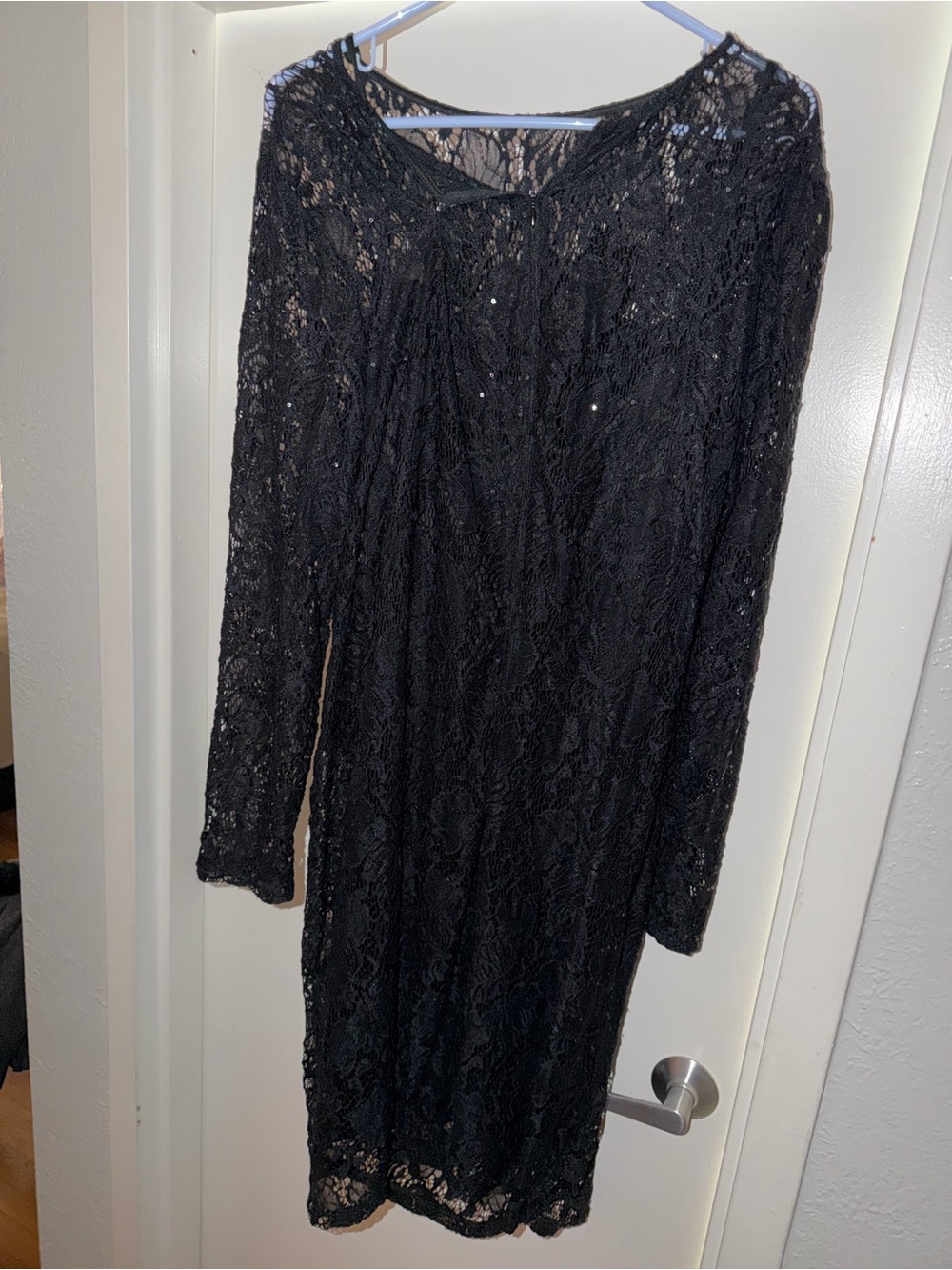 Chaps Black Lace Long Sleeve Sheath Dress